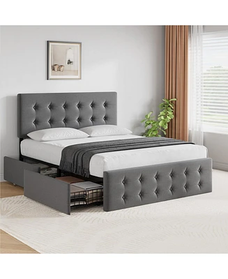 gaomon Queen Size Bed Frame with 4 Storage Drawers, Upholstered Platform Bed Frame