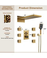 Casainc 4-Function 20 Inch Wall Mounted Rectangular Rainfall Thermostatic Shower System With 6 Body Jets