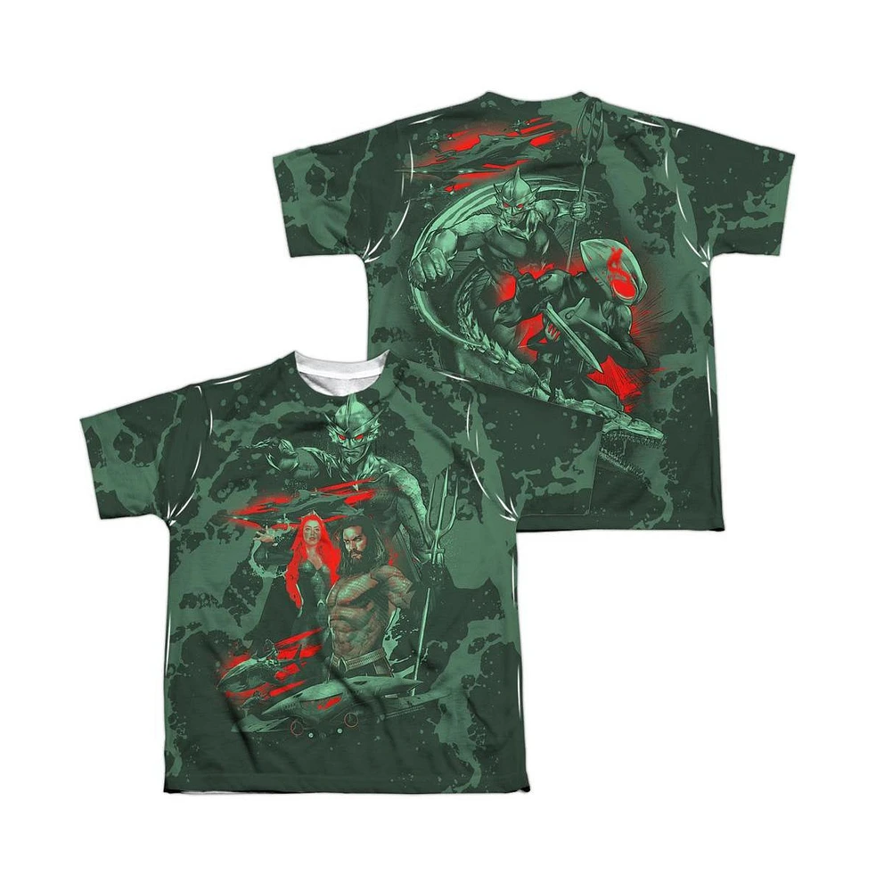 Aquaman Movie Boys Good And Evil (Front/Back Print) Short Sleeve Poly Crew Tee / T-Shirt