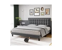 gaomon Queen Size Upholstered Platform Bed with Button Tufted Headboard