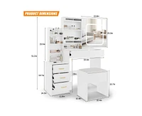 gaomon Vanity Desk with Sliding Mirror and Led Lights, Vanity Table with Power Outlet, Bedroom Makeup Table with 4 Drawers
