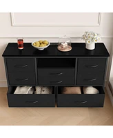 gaomon 8-Drawer Storage Cabinet Tv for 55-Inch Entertainment Center with Adjustable Led Lights Spacious Electrical Out