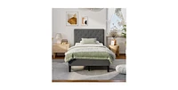 Slickblue Twin Size Grey Upholstered Button Tufted Headboard Platform Bed