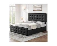 gaomon Queen Size Bed Frame with 4 Storage Drawers and Headboard, Faux Leather Upholstered Platform Bed Frame with Wooden Slats Support, Button Tufted