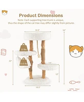 Gymax 34'' Tall Wooden Cat Tree Solid Wood Cat Tower with Jute Scratching Posts