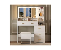 gaomon Vanity Desk, Makeup Vanity Table with Mirror & 9 Led Light Bulbs