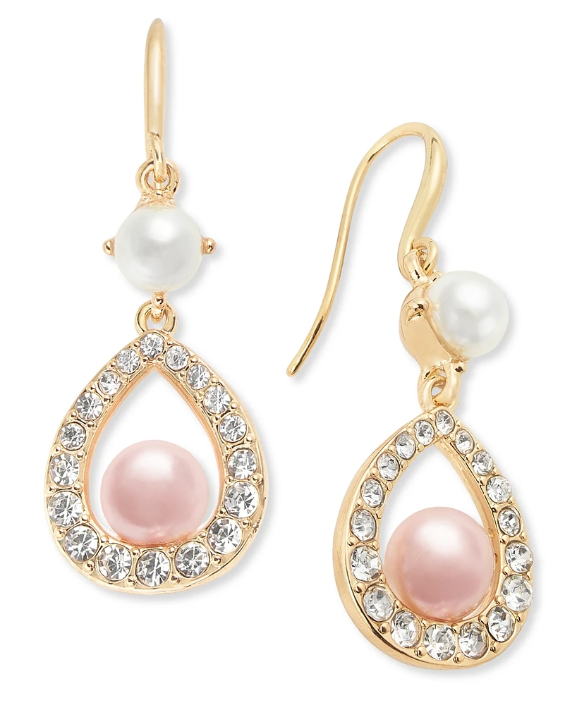 Charter Club Gold-Tone Pink & White Imitation Pearl Teardrop Earrings, Exclusively at Macy's