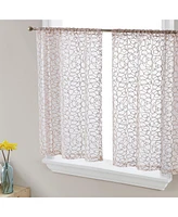 Hlc.me Audrey Embroidered Sheer Voile 3-Piece Kitchen Curtain Cafe Valance and Tiers