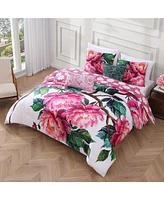 Bebejan Textured Floral Bedding 200 Thread Count 100% Cotton Sateen 5 Piece Queen Size Reversible Comforter Set