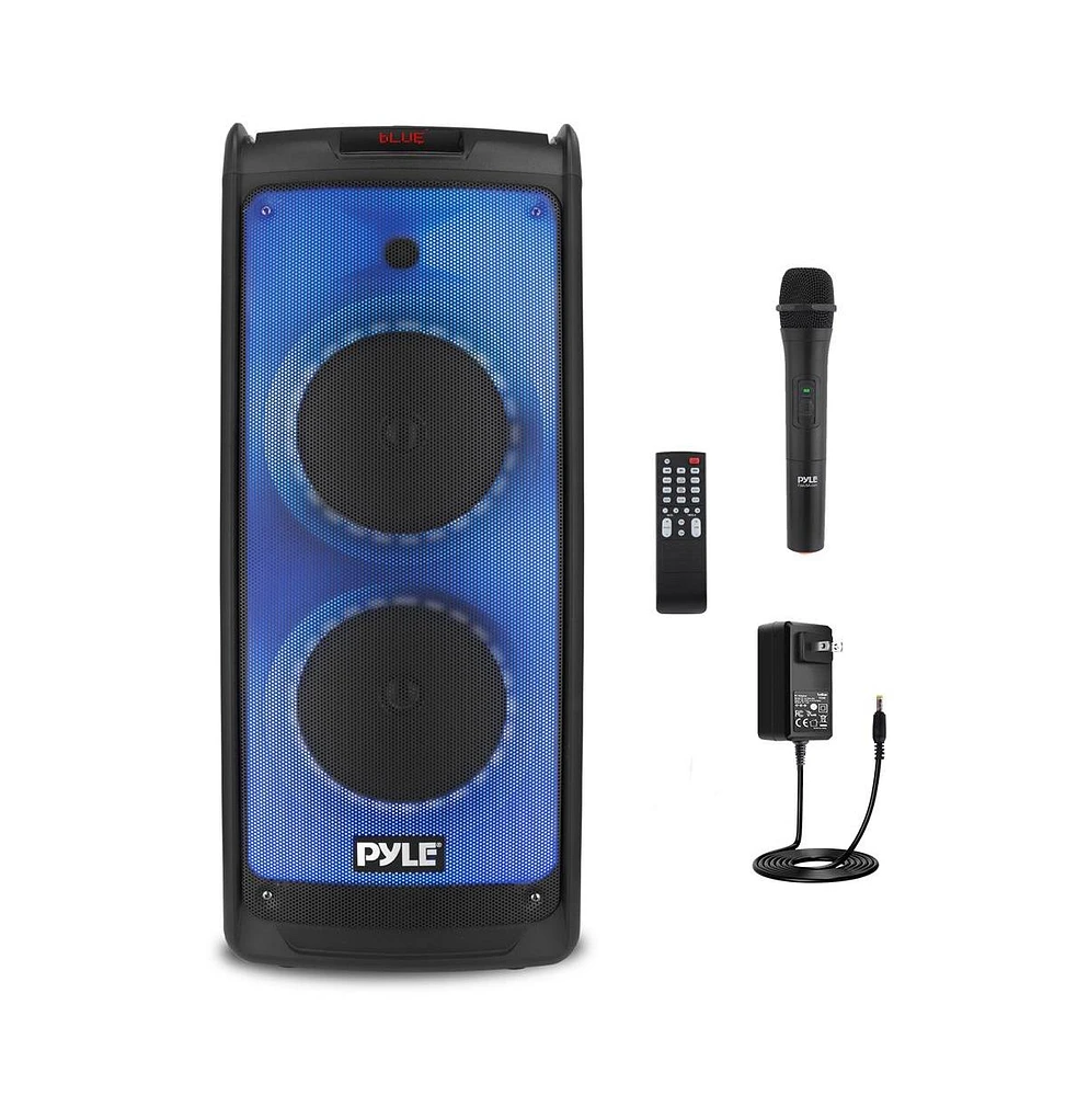 Pyle Portable Pa Speaker System with Wireless Microphone, Bluetooth, Led Lights, Rechargeable Battery & MP3/Usb/Fm Radio