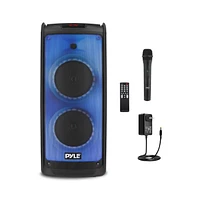 Pyle Portable Pa Speaker System with Wireless Microphone, Bluetooth, Led Lights, Rechargeable Battery & MP3/Usb/Fm Radio