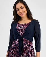 Connected Petite Tie Jacket & Tiered Ruffle-Trim Dress