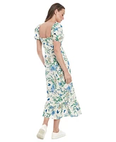 London Times Women's Floral-Print Puff-Sleeve Midi Dress