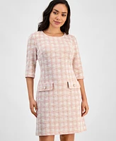 Connected Petite Checkered Tweed 3/4-Sleeve Sheath Dress