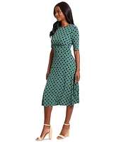 London Times Women's Printed Elbow-Sleeve A-Line Dress