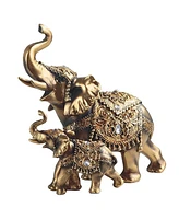 Fc Design "2-pc Set" 9.25"W Gold Thai Elephant and Cub with Trunk Up Figurine Statue Ornament Home Room Office Decor and Perfect Ideas for Housewarmin