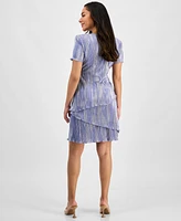 Connected Petite V-Neck Asymmetric Tiered Sheath Dress