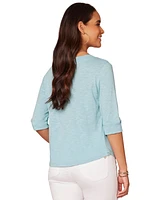 Democracy Petite 3/4-Sleeve Split Neckline Knit Top