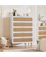 gaomon Rattan 5 Drawer Dresser for Bedroom, Tall Dresser with Deep Drawers