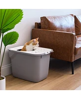 Iris Usa Square Top Entry Cat Litter Box with Scoop, Gray/White