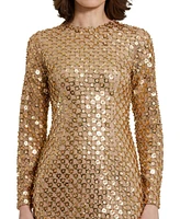 Mac Duggal Women's Beaded Georgette Long Sleeve Fitted Midi Dress