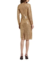 Mac Duggal Women's Beaded Georgette Long Sleeve Fitted Midi Dress