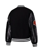 The Wild Collective Women's Black Cincinnati Bengals Varsity Full-Snap Sparkle Jacket