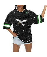 Gameday Couture Women's Black Philadelphia Eagles Kickoff Time Allover Rhinestone Sports Stripe Jersey V-Neck T-Shirt