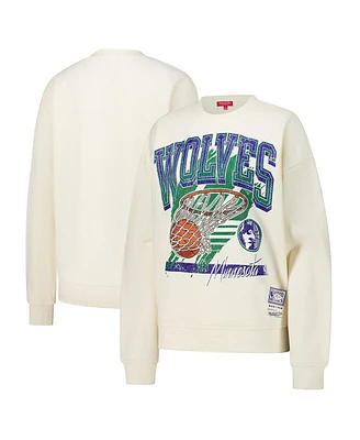 Mitchell & Ness Women's Cream Minnesota Timberwolves Brush Bucket Pullover Sweatshirt