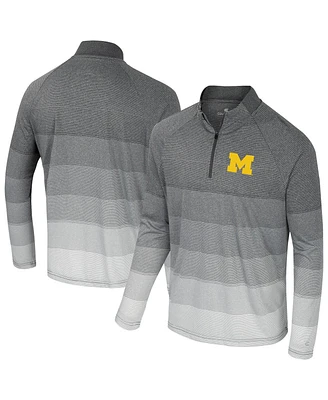 Colosseum Men's Gray Michigan Wolverines Ai Striped Mesh Quarter-Zip Raglan Windshirt