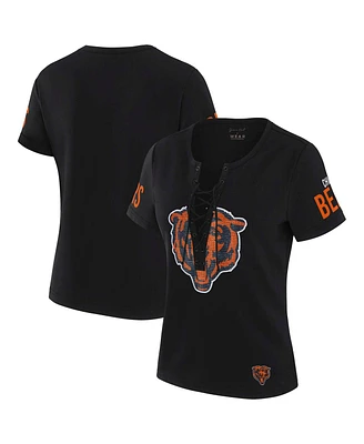 Wear by Erin Andrews x Gracie Hunt Women's Black Chicago Bears Draft Me Lace-Up T-Shirt