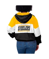 Wear by Erin Andrews Women's Black Pittsburgh Steelers Color Block Full-Zip Windbreaker Jacket