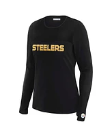 Wear by Erin Andrews x Gracie Hunt Women's Black Pittsburgh Steelers Mesh Panel Long Sleeve T-Shirt