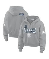 Wear by Erin Andrews Women's Gray New York Yankees Patch Quarter-Zip Hoodie