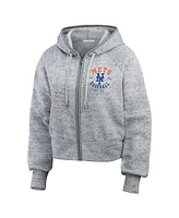 Wear by Erin Andrews Women's Heather Gray New York Mets Speckled Fleece Cropped Full-Zip Hoodie