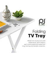 Pj Wood Solid Wood Compact Folding Tv Tray and Snack Tables, White, 2 Piece Set