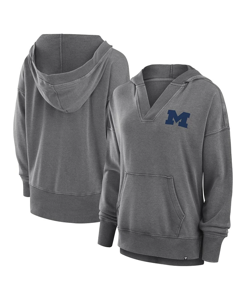 Fanatics Women's Heather Gray Michigan Wolverines Initiative Snow Wash French Terry V-Neck Pullover Hoodie