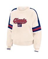 Wear by Erin Andrews Women's Cream New York Giants Stripe Pullover Sweater