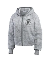 Wear by Erin Andrews Women's Heather Gray Las Vegas Raiders Speckled Fleece Cropped Full-Zip Hoodie