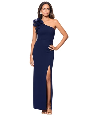 Xscape Petite One-Shoulder Ruffle Gown