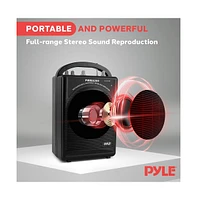 Pyle Portable Pa Speaker & Microphone System Kit with Fm Stereo Radio, Rechargeable Battery, Beltpack, Handheld, Headset & Lavalier Microphones