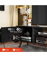 Wlive Tv Stand for 55 60 inch Boho Entertainment Center with Storage Cabinets Console Living Room Decor