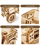 Robotime 3D Wooden Puzzle Army Field Car for Adults- Car Model Kits,Vehicle Building Kits, 7.44"3.9"3.5"