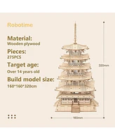 Robotime 3D Puzzles Wooden Model Diy Pagoda Mechancial Construction Creative Jigsaw Craft Kits Gift , Beige, 6.3"6.3"12.6"