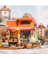 Robotime 1:20 Scale Bookstore Diy Miniature Doll House 3D Wooden Puzzles Building Kit, 9.8"6.6"7"