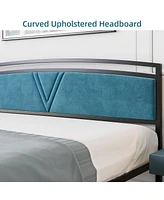 gaomon Velvet Upholstered Bed Frame with Arc Design Headboard and Footboard