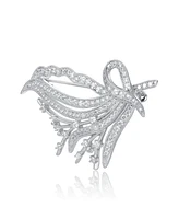 White Gold Plated with Clear Cubic Zirconia Flowing Petals Floral Brooch