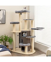 Gymax Wooden Cat Tree Multi-Level Kitten Tower w/ Condo Perches Scratching Posts