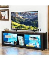 Gymax Tv Stand w/ Led Light for TVs up to 65 inch w/ Adjustable Tempered Glass Shelves
