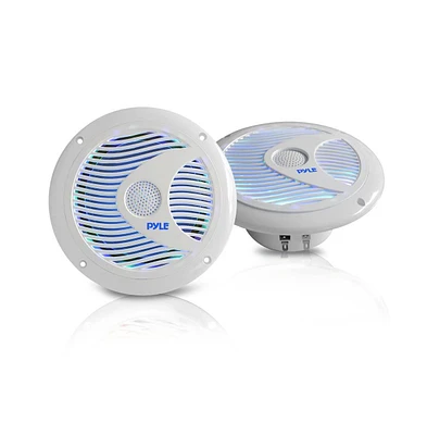 Pyle 6.5" Waterproof Marine Speakers with Led Lights - 150 Watt, White